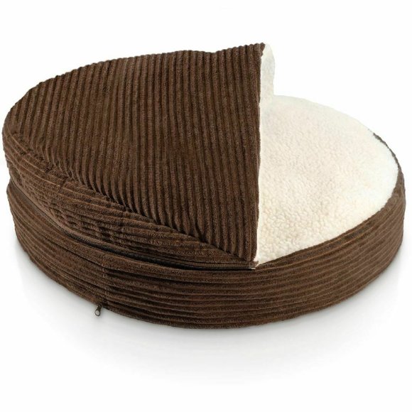 Fleecy Pet Cave Round Soft Bed for Small Dog Cat - Picture 2 of 11